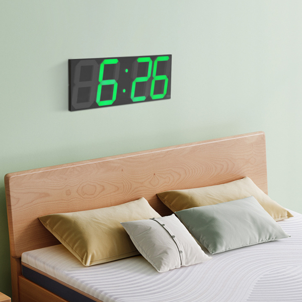 LED-Digitaluhr, LED-Wanduhr, LED-Digitaluhr mit Fernbedienung für Wohnzimmer, Büros – Grüne Schrift
