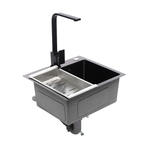 Spülbecken mit Armatur Edelstahl Spüle Einzelbecken Schwarz 40x45 cm Einbauspüle