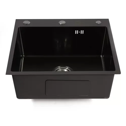 kitneed Küchenspüle Edelstahl Spüle Spülbecken Mattschwarze Mit Abtropffläche+Seifenspender+Rohr+Geräuscharmer Schutz