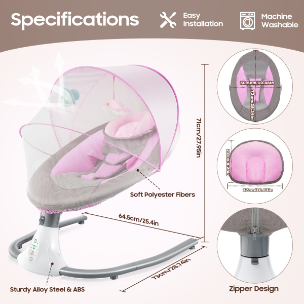 Schaukelstuhl Geschwindigkeitsverstellbare Baby Schaukelstuhl Mit Musik Timer für 0-12 Monate 3-12KG Baby
