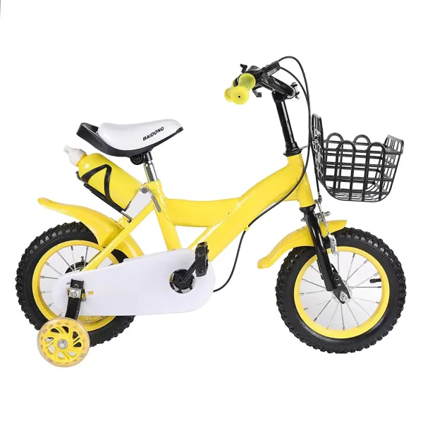 kitneed 12 Zoll Gelb Kinderfahrrad mit Stützräder Korb Kinderrad Fahrrad