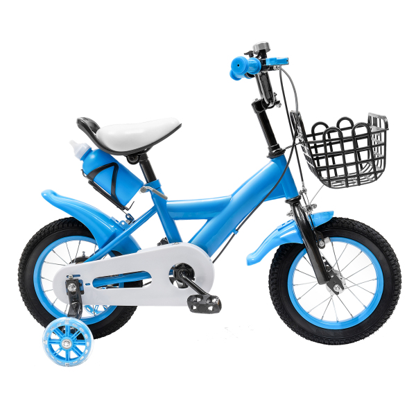 kitneed 12" Fahrrad Kinderfahrrad mit Korb Stützräder Safety Anfänger Kinder Fahrrad blau