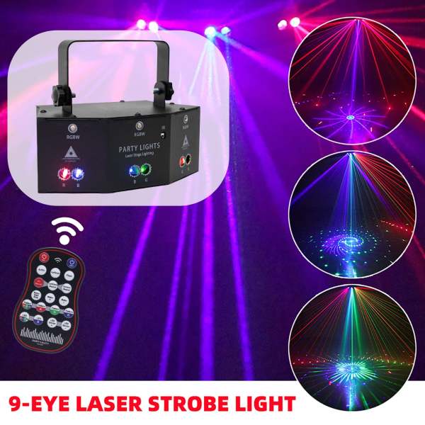 9-Eyes Laser LED RGB Licht DJ Projektor Disco Bühnenbeleuchtung Lichteffekt DMX Effektstrahler Geschenk 9-Eyes Laser LED RGB Licht DJ Projektor Disco Bühnenbeleuchtung Lichteffekt DMX Effektstrahler Geschenk